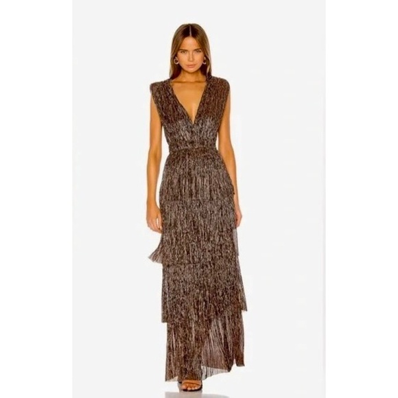 NWT!! Revolve SABINA MUSAYEV Skylar Full Length Gown Bronze Party Glam X-Small - Picture 1 of 14